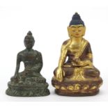 Chino-Tibetan gilt bronze figure of Buddha and one other, the largest 8cm high