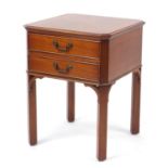 Crossbanded yew wood side table with two drawers, 62cm H x 47cm W x 47cm D