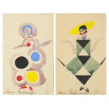Sonia Delaunay 1923 - Abstract compositions, costume designs, pair of Russian theatrical