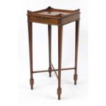 Regency inlaid mahogany kettle table with brushing slide and X stretcher, 63.5cm H x 29cm W x 29cm D