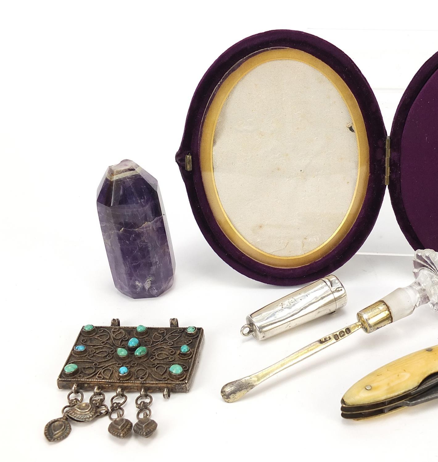 Antique and later objects including a silver cheroot case, glass handled silver gilt scoop, early - Image 2 of 3