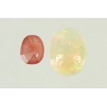 Two gemstones with certificates comprising orange sapphire, approximately 0.74 carat and opal,