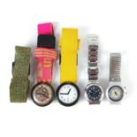 Four vintage Swatch watches including two Pop Swatch watches, the largest 4.5cm in diameter