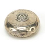 George Unite & Sons, Boer War military interest silver squeeze action snuff box with embossed