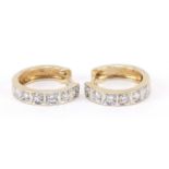 Pair of 14ct gold diamond hoop earrings, 15mm in diameter, 3.2g