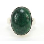 Cabochon emerald silver ring, approximately 10.0 carat, size N, 9.5g