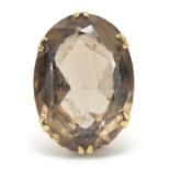 Large 9ct gold smoky quartz ring, size N, 10.7g