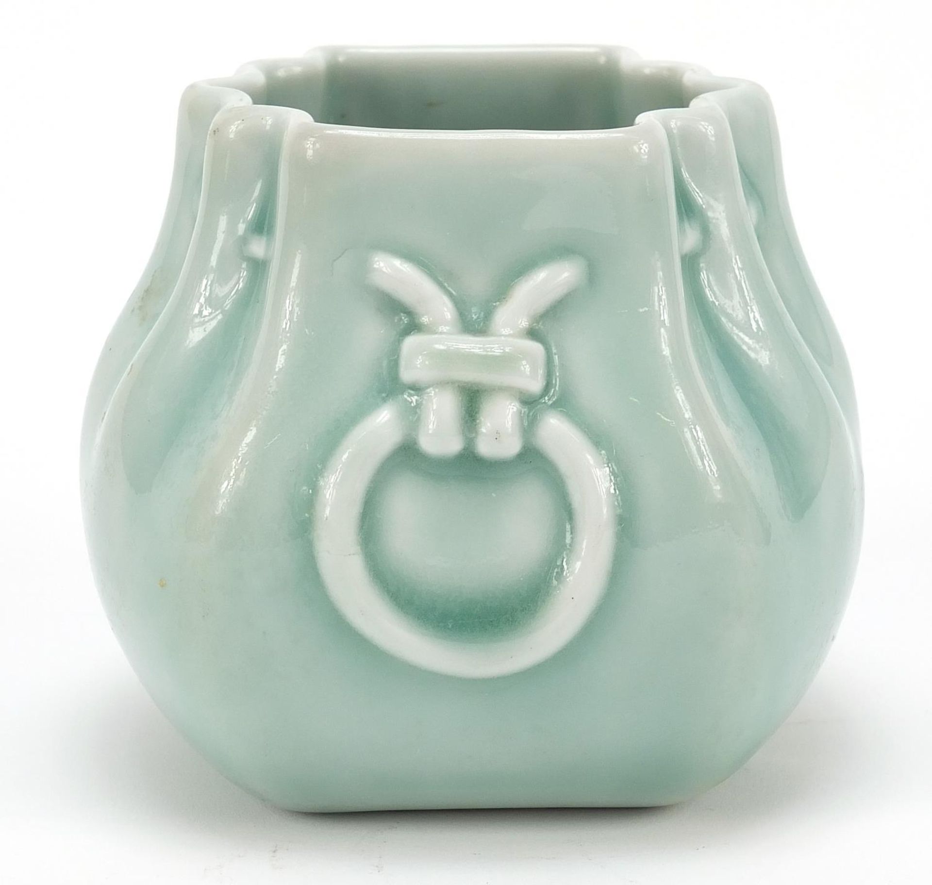 Chinese porcelain sack design vase having a celadon glaze, six figure character marks to the base, - Image 2 of 8
