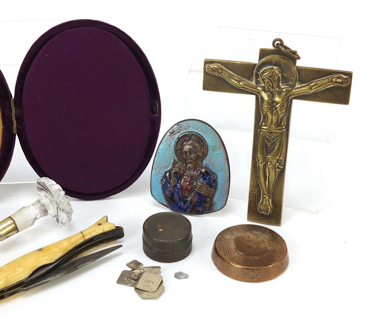 Antique and later objects including a silver cheroot case, glass handled silver gilt scoop, early - Image 3 of 3