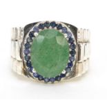 Emerald gemstone silver ring, approximately 8.0 carat, size P/Q, 11.6g