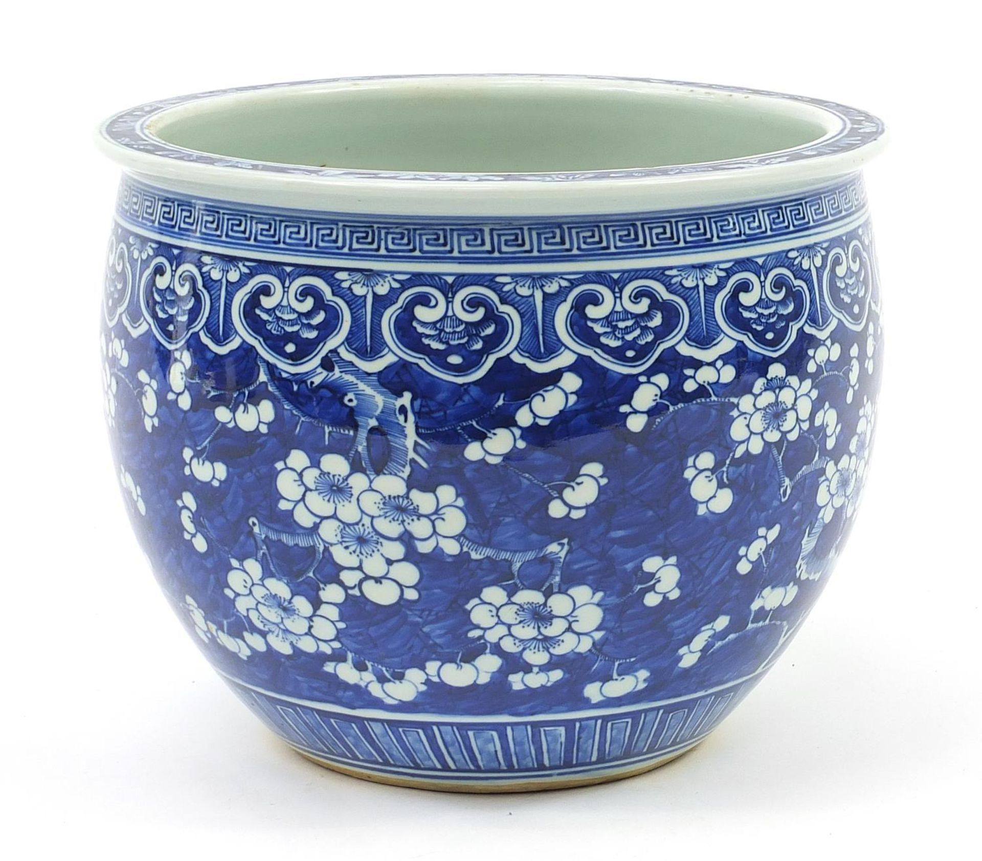 Large Chinese blue and white porcelain jardinière hand painted with prunus flowers, 24.5cm high x - Image 2 of 7