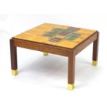 1970's teak tile top coffee table, 39.5cm H x 65cm W x 65cm D