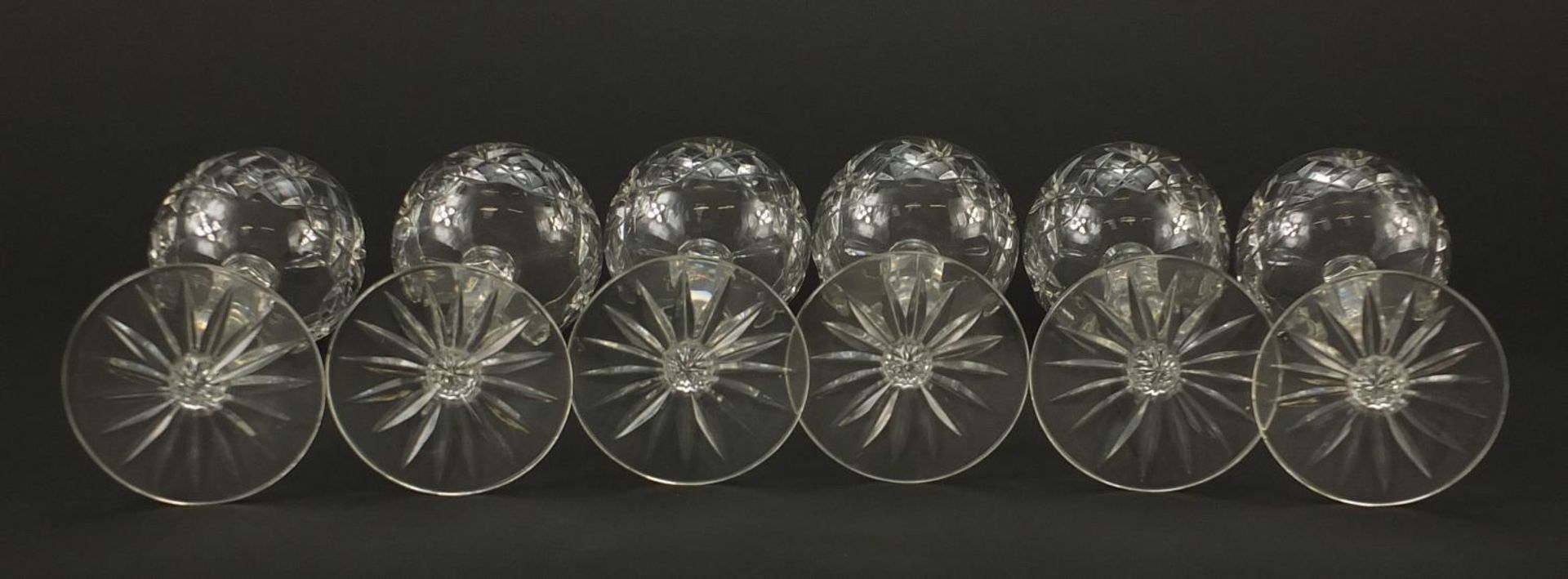 Set of six cut glass wine goblets, each 18.5cm high - Image 6 of 6