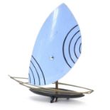 1970's Perspex, ceramic and metal sailing boat design lamp, 36cm high