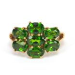 9ct gold green stone cluster ring, size K, 3.5g