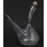 Dutch cut glass wine decanter with silver mounts, 28cm high