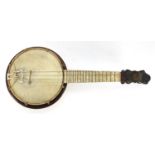 John Grey & Sons, four string ukulele with mother of pearl and case, 58cm in length