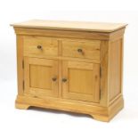 Contemporary light oak side cabinet fitted with a pair of drawers above cupboard doors, 78cm H x
