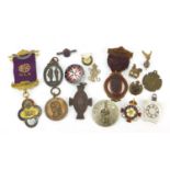 Antique and later badges and medallions including silver and enamel, commemorative and St John