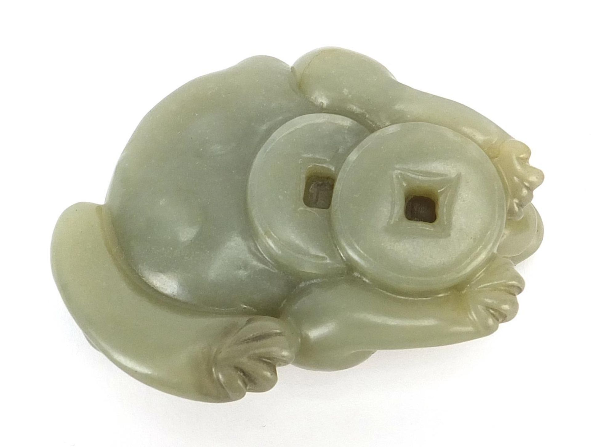 Chinese celadon jade carving of a mythical toad, 7cm in length - Image 7 of 7