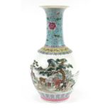 Large Chinese porcelain vase hand painted with horses in a landscape, six figure character marks