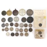 Antique and later British and world coinage and medallions, some silver including 1930 Maundy one