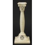 Leeds Creamware style pierced candlestick, 26cm high