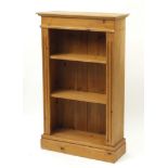 Pine open bookcase with two shelves, 108cm H x 66cm W x 24cm D