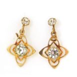 Pair of 9ct gold paste earrings, 2.8cm high, 0.8g