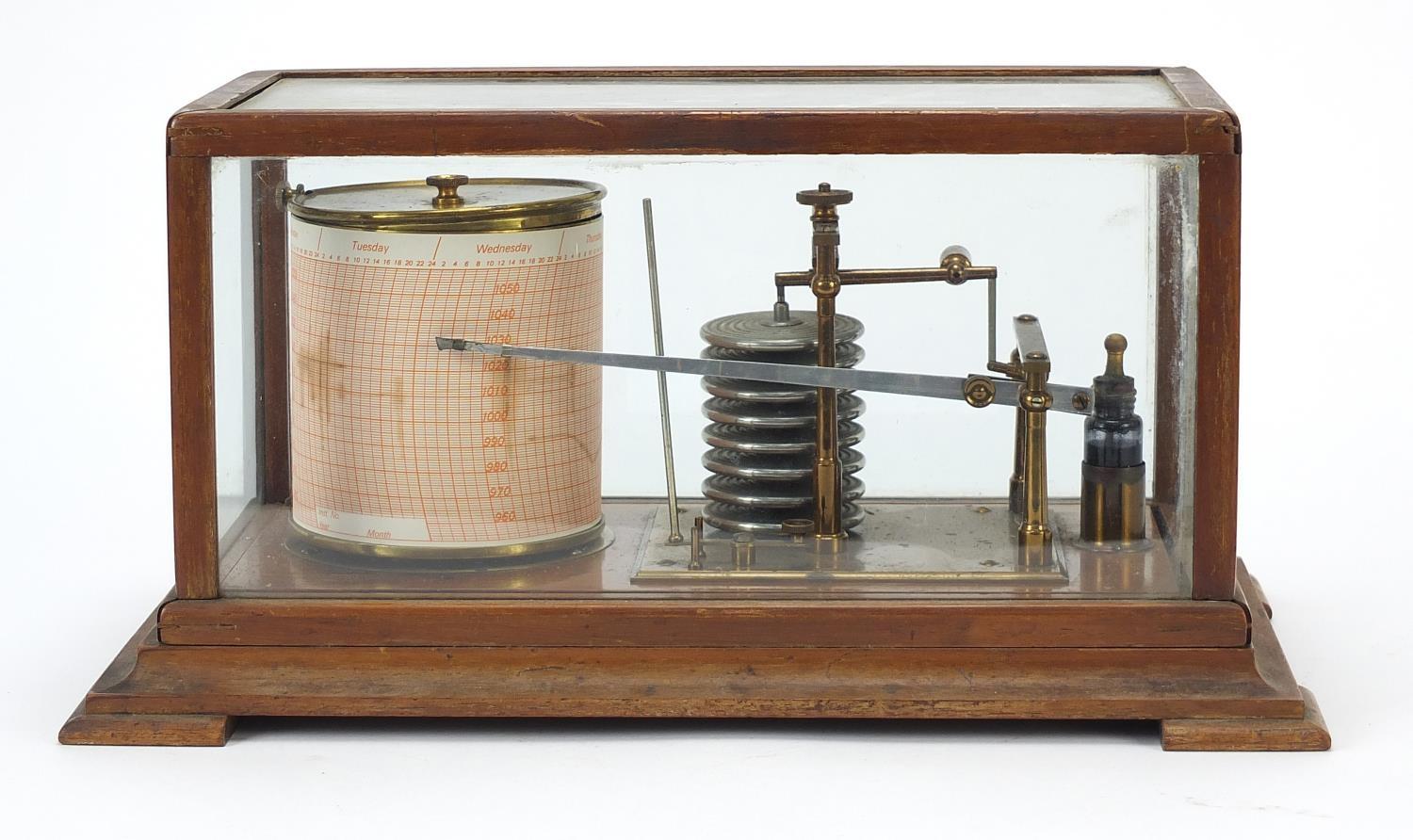 Victorian eight ring barograph housed in a glazed mahogany case, 18cm H x 35.5cm W x 20.5cm D - Image 4 of 7