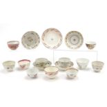 18th century English teaware including pearlware, Newhall and a lustre tea bowl with saucer hand