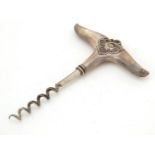 Dutch silver handled corkscrew, impressed marks COHR, 12cm in length, 62.0g