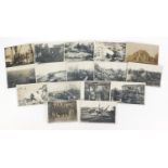 World War I black and white photographic postcards, predominantly German including trenches, dead