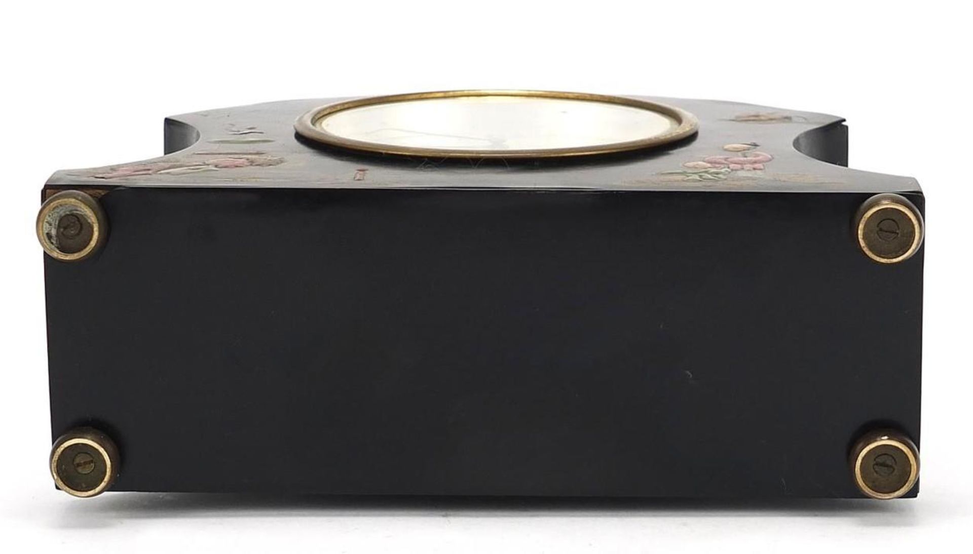 Oriental black lacquered chinoiserie mantle clock, 19cm wide : - Image 6 of 7