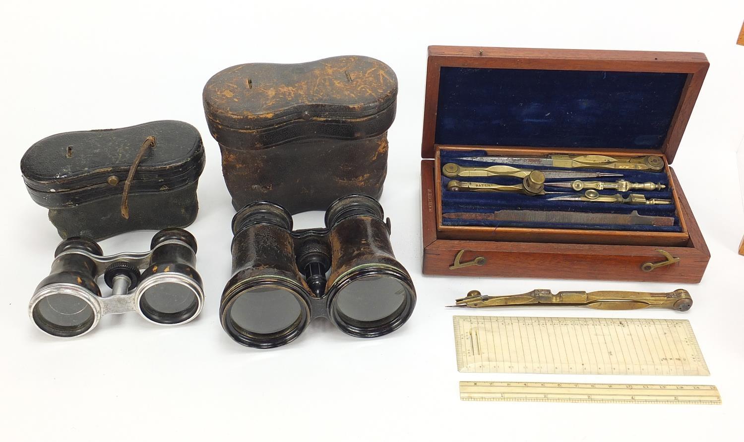 Antique and later objects including pair of tortoiseshell opera glasses, mahogany cased drawing - Image 2 of 7
