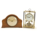 Smith's mantle clock and a Kundo anniversary clock, the largest 22cm high :