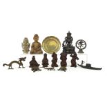 Chinese and Indian objects including a bronzed Buddha, silvered Buddha head and a dragon, the