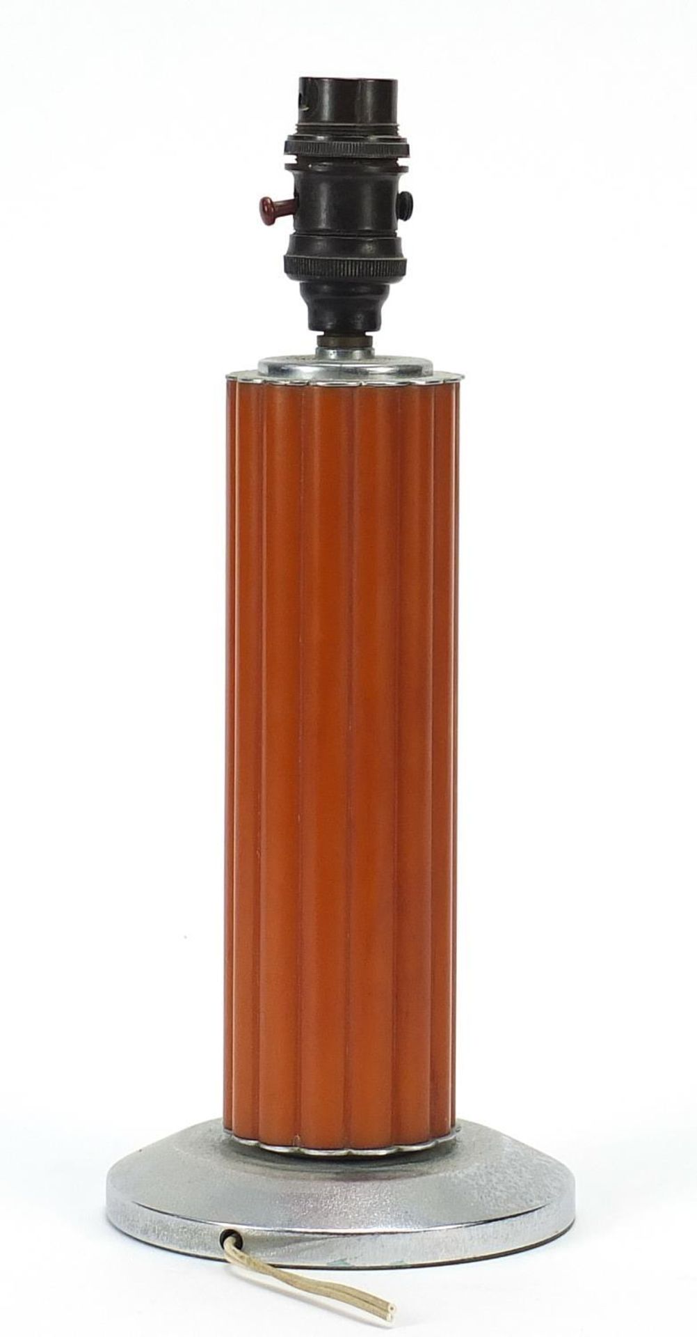 Art Deco chrome and amber coloured Bakelite lamp, 31cm high : - Image 2 of 4