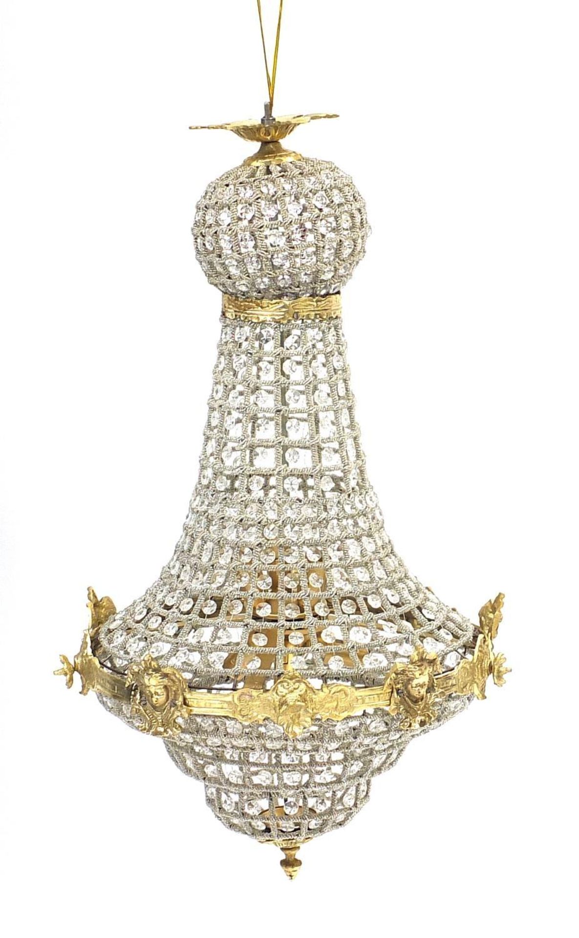 Large ornate gilt chandelier with drops, 78cm high :