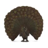 Cold painted bronze peacock in the style of Franz Xaver Bergmann, 8cm high :