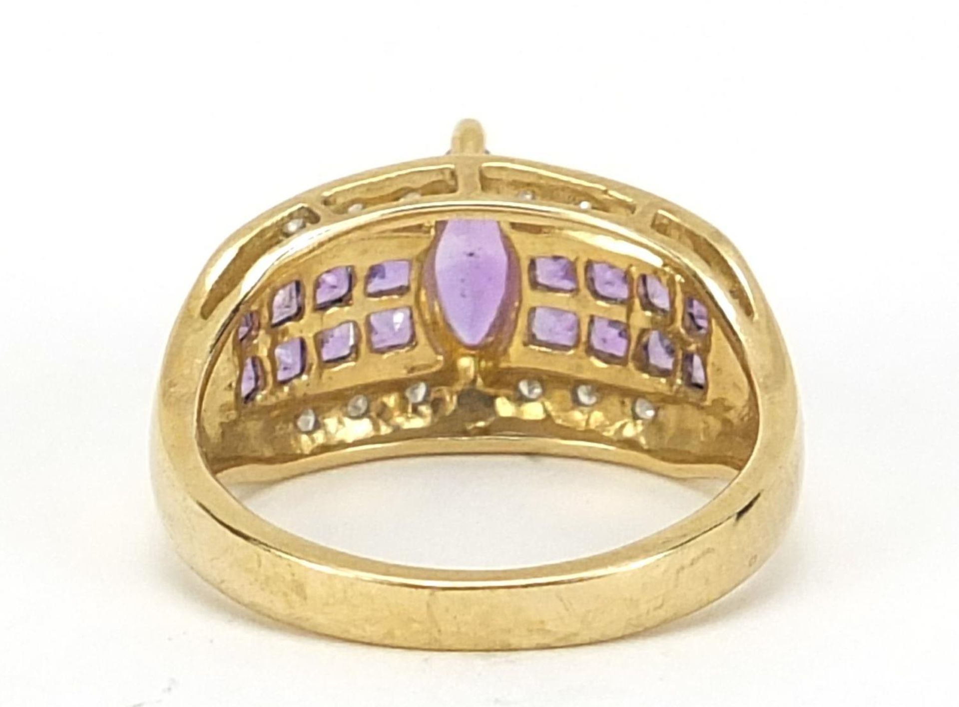 9ct gold amethyst diamond cocktail ring, size N, 3.6g : - Image 4 of 6