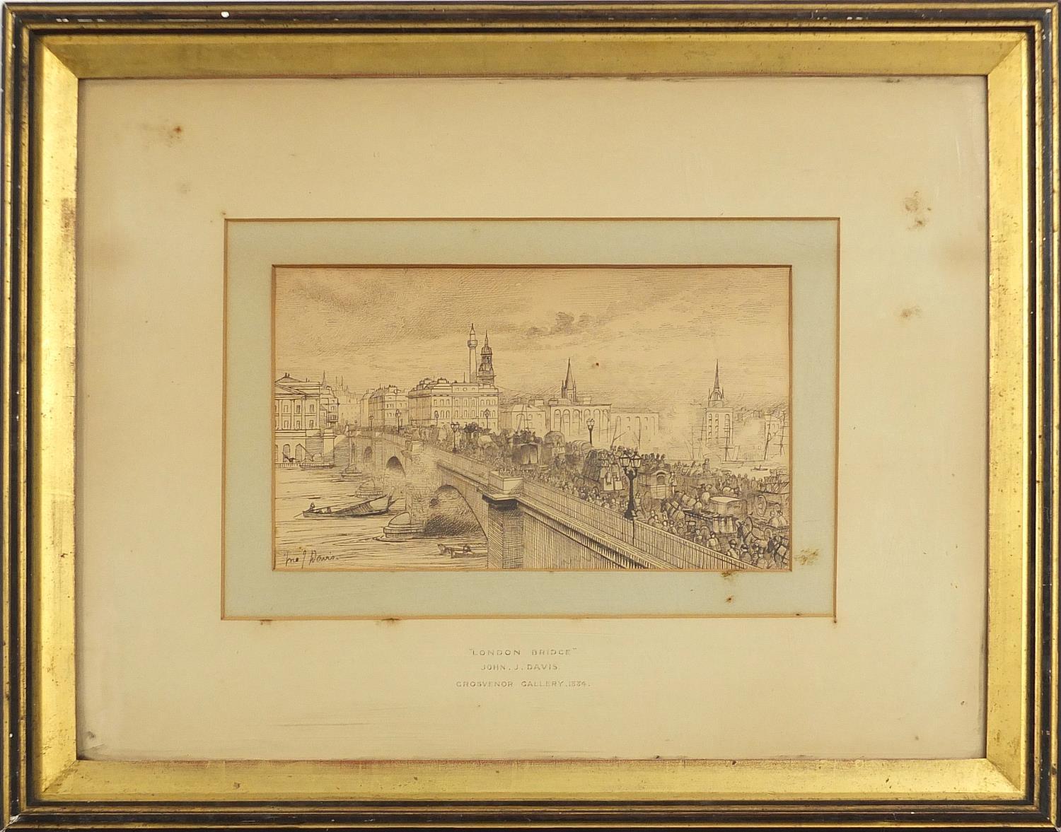 John J Davis, London Bridge, early 19th century ink drawing inscribed to the mount Grosvenor Gallery - Image 2 of 5