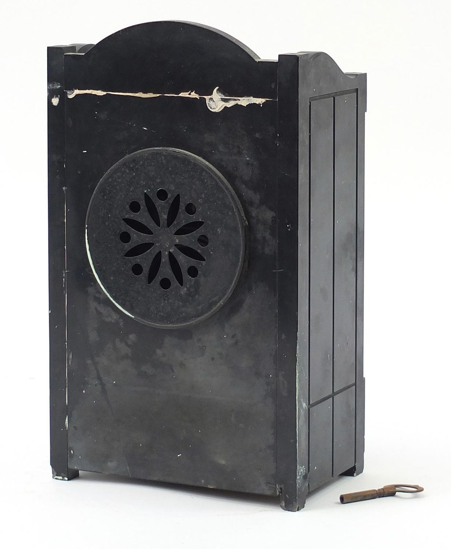Victorian aesthetic black slate mantle clock with Arabic numerals, 42cm high : - Bild 2 aus 3