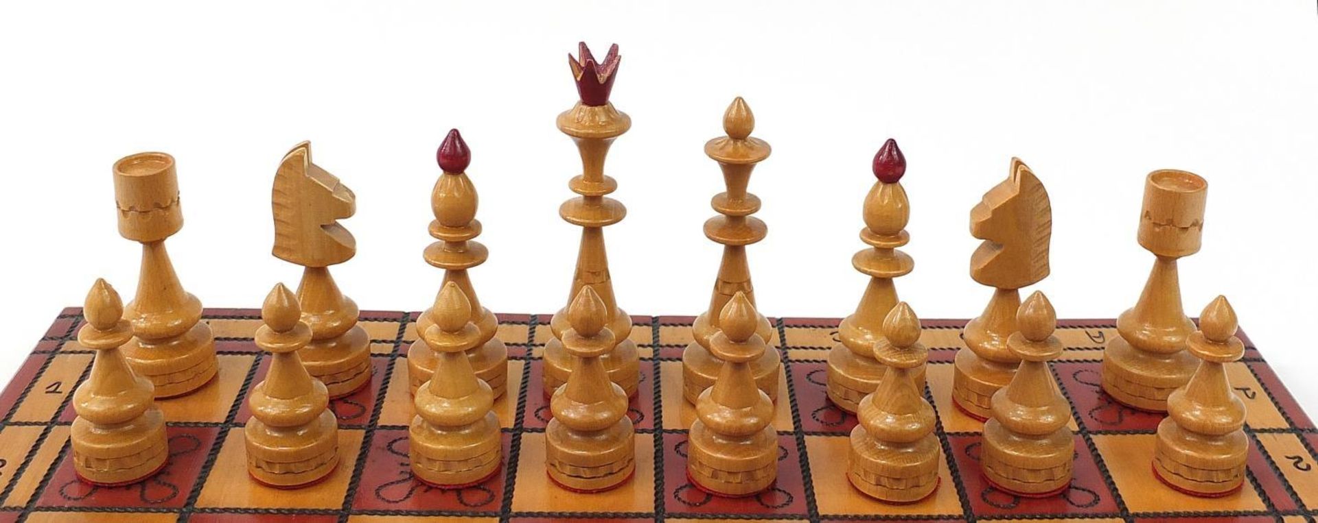 Carved hardwood chess set with folding chess board, the board 54cm x 54cm : - Image 3 of 9