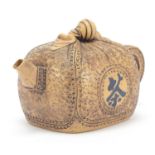 Chinese Yixing terracotta sack design teapot, impressed character marks to the base, 17.5cm in