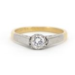 18ct gold and platinum diamond solitaire ring, the diamond approximately 4.2mm in diameter, size I/