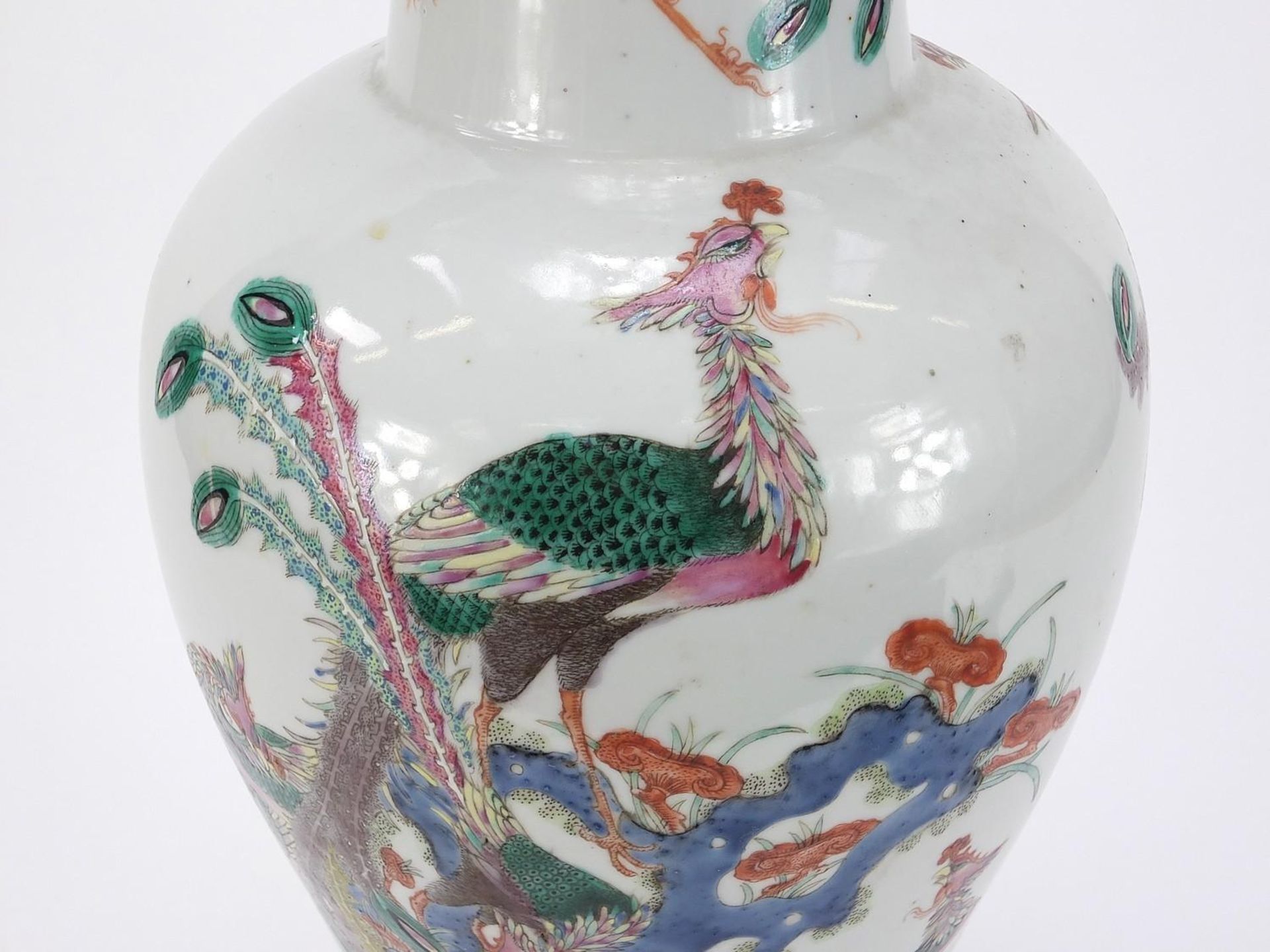 Large Chinese porcelain vase finely hand painted in the famille rose palette with phoenixes - Image 4 of 14