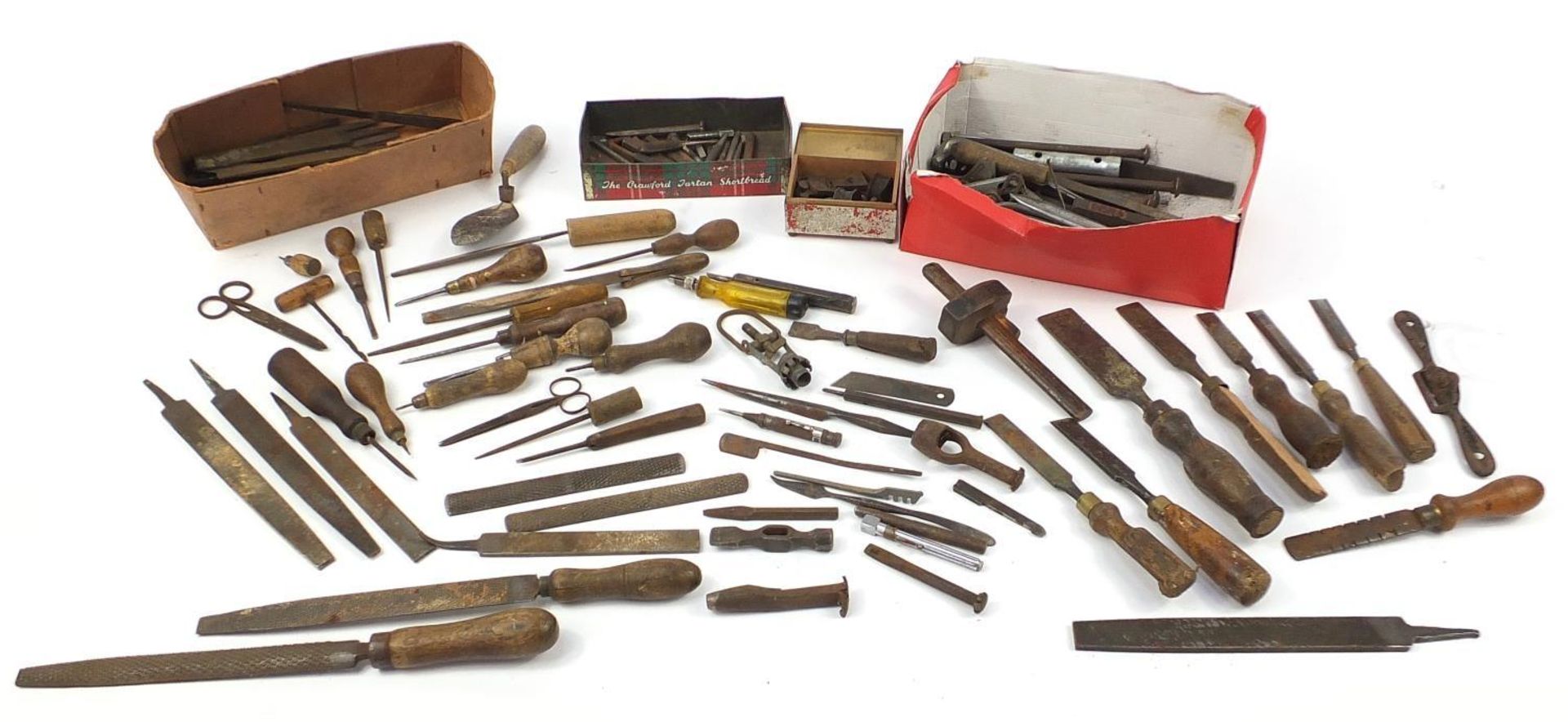 Collection of vintage and later tools including files and chisels, some with maker's marks :