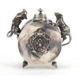 Russian silver vessel mounted with rats holding weapons, impressed marks, 9.5cm high, 230.5g :