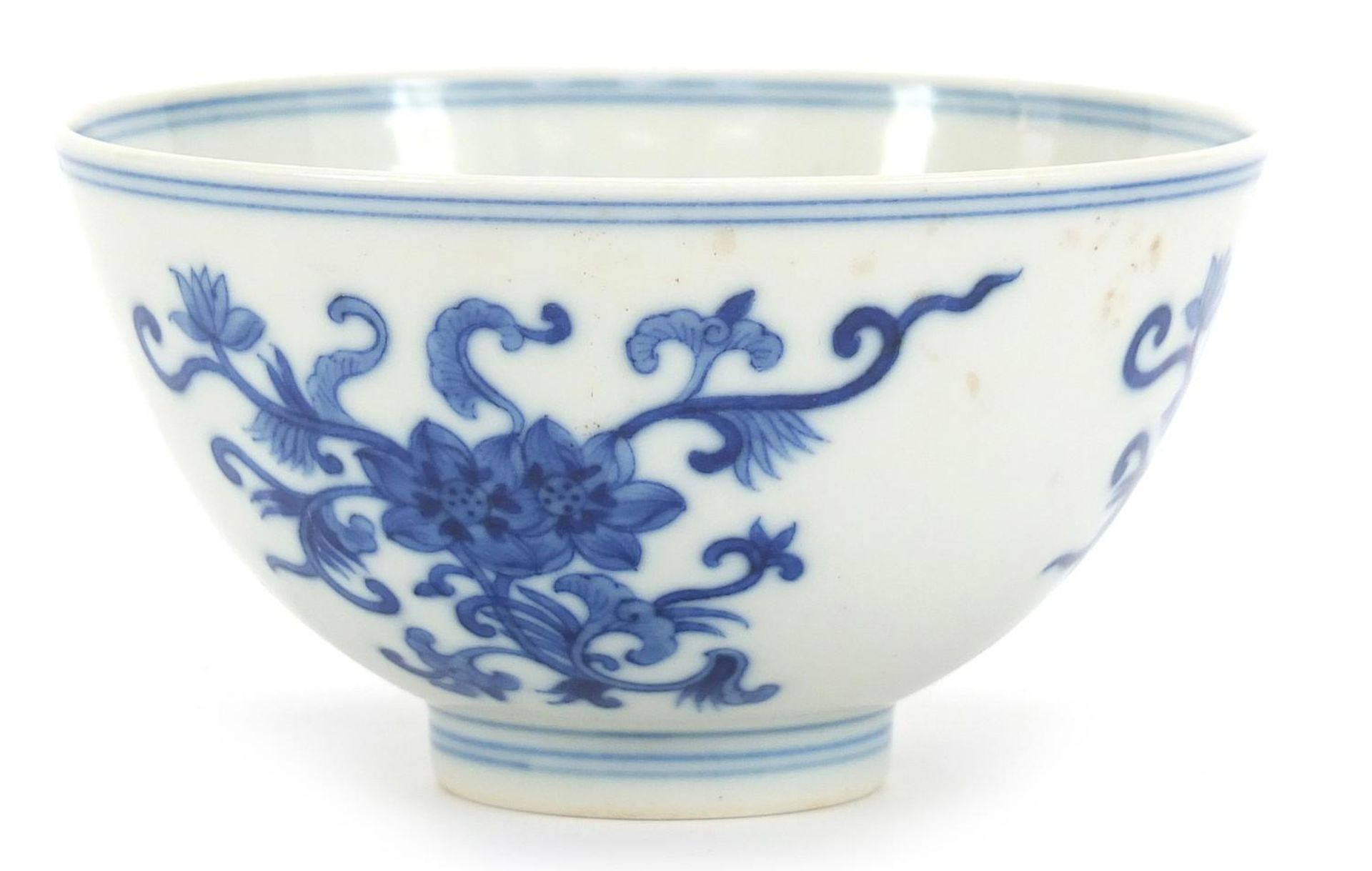 Chinese blue and white porcelain bowl hand painted with flowers, six figure character marks to the - Image 3 of 8